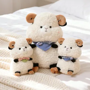 Cute cartoon sheep plush toy set with scarf, soft stuffed animal doll for kids sleeping