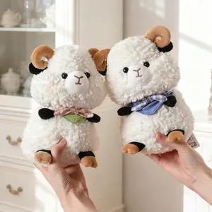 Cute cartoon scarf lamb plush toy, soft stuffed animal sheep doll for kids and babies soothing gift.