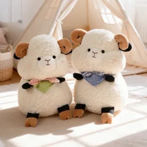 Cute cartoon scarf sheep plush toy, soft stuffed animal doll for kids sleeping and soothing companion.