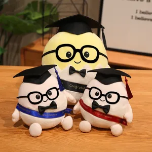 Süße Cartoon gekochtes Ei Doktor Plüschtiere mit schwarzen Hüten und Brille für Kinder.
