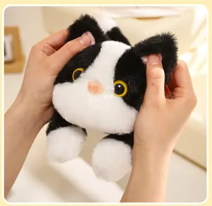 Cute black and white cat magnetic plush toy soft doll cute animal refrigerator magnet decor