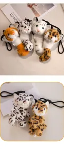 Cute cartoon tiger leopard plush toy keychain soft animal hanging doll pendant bag charm