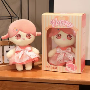 Lindo peluche de muñeca de algodón rosa juguete con caja de regalo para niñas muñeca de peluche