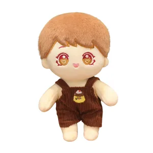 Lindo juguete de muñeca de algodón de felpa con overol marrón, peluche suave para niñas.