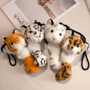 Cute Cartoon Plush Animal Pendant Keychain Retractable Tiger Leopard Raccoon Elephant Soft Doll Bag Hanging Ornament For Kids Gift