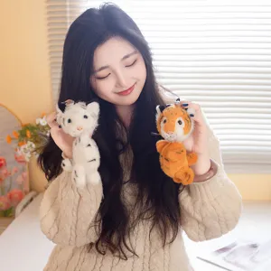 Cute cartoon tiger pullable plush pendant toys set, lovely soft animal doll keychains main view.