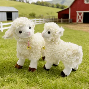 Cute simulation bell sheep plush toy, fluffy white lamb stuffed doll for kids and girls.