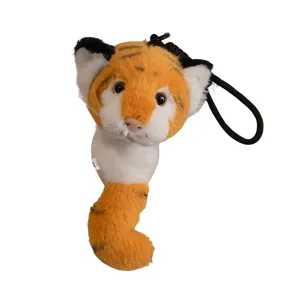 Cute cartoon tiger plush retractable keychain soft toy doll for kids and bag decoration key ring