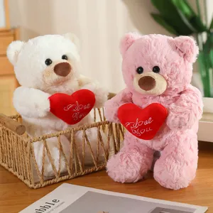 Simpatico orsacchiotto di peluche rosa con cuore rosso bambola morbida regalo per ragazze