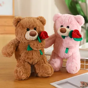 Simpatico orsacchiotto di peluche con rosa rossa giocattolo morbido regalo decorazione