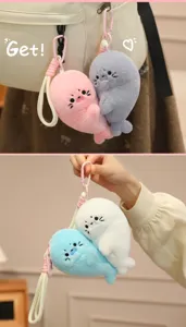 Cute magnetic seal plush keychain soft stuffed animal bag charm lovely toy pendant