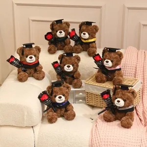 Mignon peluche ours en peluche de remise des diplômes avec bouquet de roses rouges cadeau