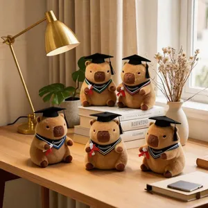 Cute Capybara Doctor Plush Toy Stuffed Animal Doll With Graduation Hat Scarf Kids Children Companion Soothing Gift