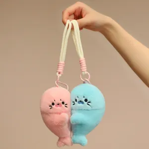 Cute magnetic seal plush keychain bag charm soft doll pair cute accessories for girls daily use