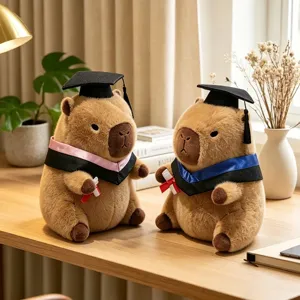 Cute capybara plush toy wearing a graduation cap and gown, perfect soft doll for kids gifts.