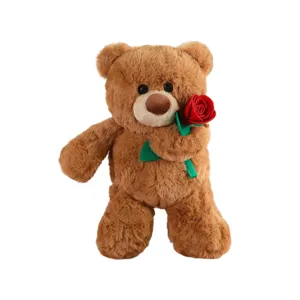 Simpatico orsacchiotto di peluche marrone con rosa rossa giocattolo morbido bambola regalo