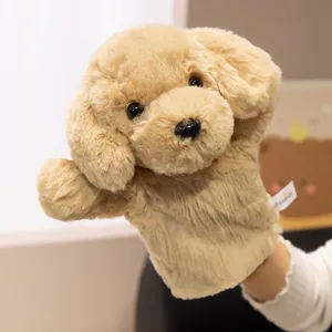 Cute golden retriever puppy hand puppet plush toy for kids interactive parent-child play.