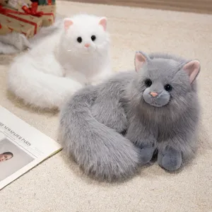 Cute simulation plush cat toys set, white and grey kitten dolls for kids and girls.