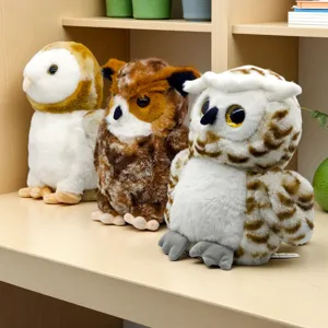 Cute simulation owl plush toy set, soft stuffed animal doll for kids, lovely room decor.