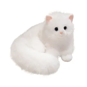 White simulated plush cat doll toy cute fluffy kitten stuffed animal for kids and girls