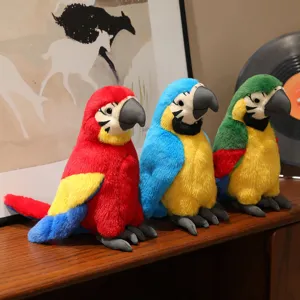 Colorful plush macaw parrot toys set, realistic stuffed animal dolls for kids room decor.