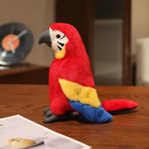 Detailed close-up view of the colorful plush parrot toy showing soft texture and realistic beak design.