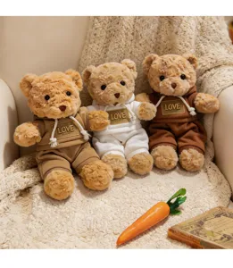 Cute hoodie teddy bear plush toy doll set, soft stuffed animal for children sleeping soothing.