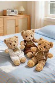 Cute hoodie teddy bear plush toy set, soft stuffed animal doll for kids sleeping gift.