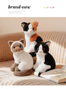 Cute sitting cat plush toy set, realistic kitty stuffed animal doll for kids decor.