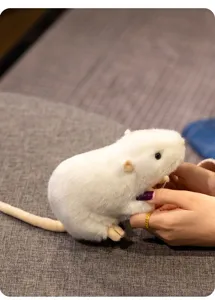 Cute simulation white mouse plush toy fluffy stuffed animal soft doll for kids companion
