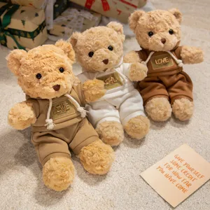 Cute teddy bear plush toys in hoodies with matching pants stuffed animals warm gift fluffy doll decor