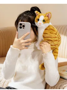 Cute ginger cat plush toy, soft stuffed kitty doll for kids soothing and room decoration.