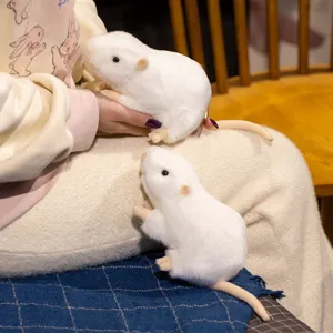 Cute simulation white mouse plush toy doll, realistic soft animal toy for kids and babies gift.