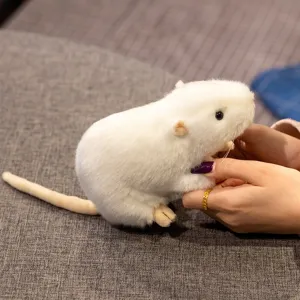 Cute simulation white mouse plush toy soft stuffed animal doll for kids gift companion