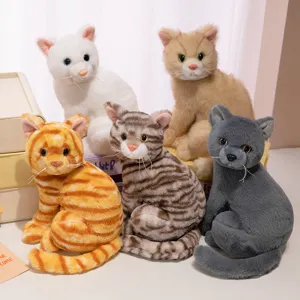 Cute sitting cat plush toys set, soft stuffed animal doll for kids, adorable home decor gift.
