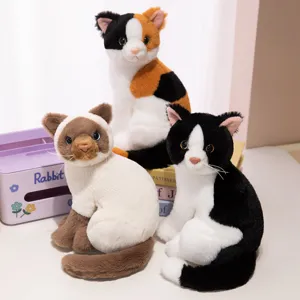 Cute sitting cat plush toy set, realistic stuffed animal kitten doll for kids and gifts.