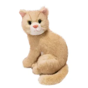 Cute sitting yellow cat plush toy doll, soft stuffed animal for kids soothing and decor.
