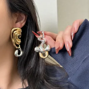 Gold silver abstract asymmetric earrings retro exaggerated facial jewelry statement drop