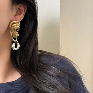 Chic vintage gold silver two-tone abstract face geometric asymmetrical statement earrings for women