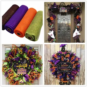 4 Rollen 26cm dekoratives Netzband fuer DIY Halloween Kranz Geschenkverpackung Partydeko