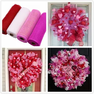 Details zu 26cm Deko-Netzbandrollen und DIY-Valentinskranz-Anwendungen fur festliche Deko.