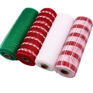 4 Rollen 26cm Weihnachts Deko Mesh Band Set, bunte Farben für festliche Kränze Basteln.