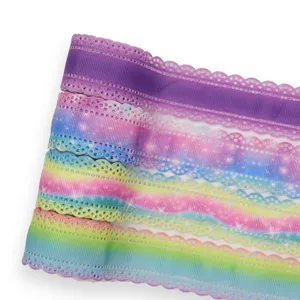 Nastro grosgrain sfumato da 30mm con bordo in pizzo, ideale per fiocchi e lavori fai da te.