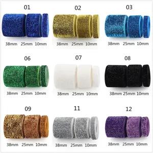 Cinta de terciopelo con purpurina elástica conjunto en varios colores y anchos DIY