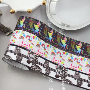Nastro grosgrain stampato unicorno zebra 22mm per fiocchi fai da te e confezioni.