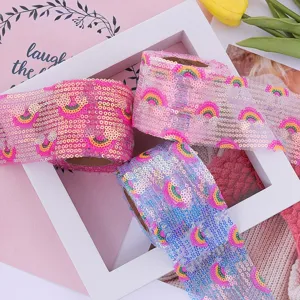 Sequin mesh ribbon rainbow pattern DIY handmade craft wedding festival decoration trim accessory