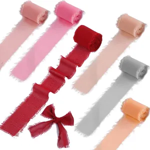 Elegant Polyester Chiffon Band Mit Fransenrand Handgerissen Seidenchiffon Band Für Hochzeitsdekoration Geschenk Blumenverpackung Einladungen Karten Strauß Dekor