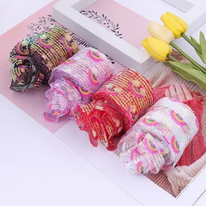 Rainbow sequin mesh ribbon rolls for DIY handmade wedding holiday craft decoration accessories.