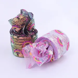 Rainbow sequin tulle mesh ribbon roll for DIY crafts, wedding party decoration, and sewing accessories.