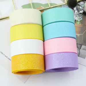 Colorful glitter grosgrain ribbons set for DIY hair bows, gift wrapping and party decor.